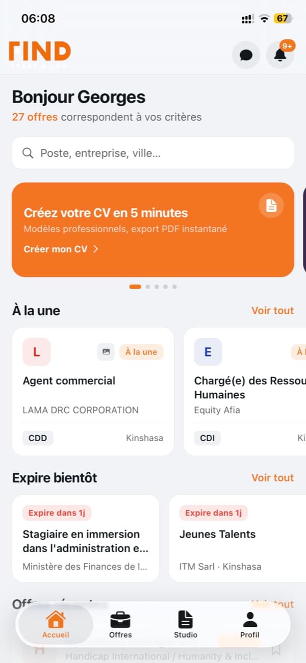 Accueil — application Find Job
